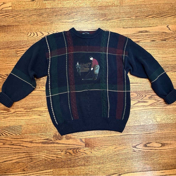 Gant Mens Hand Intarsia Golf Graphic CrewNeck Navy Pullover Sweater Size Large - Picture 1 of 5